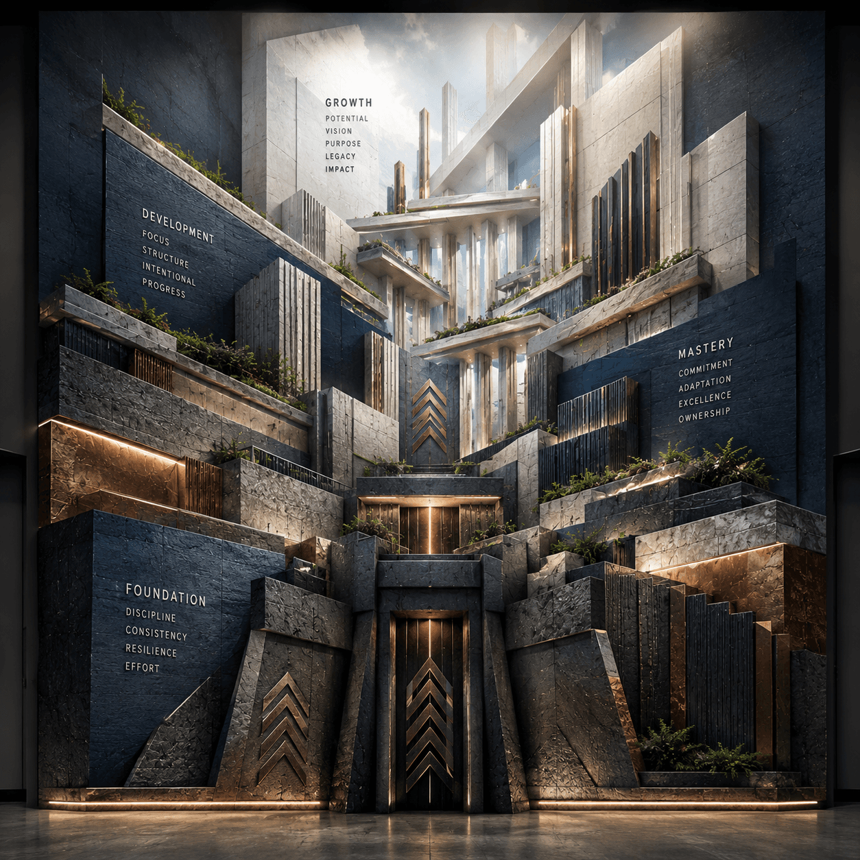 Executive office with growth-inspired architectural mural