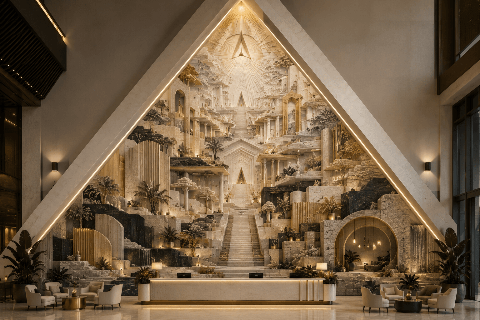 Immersive experiential surface design - luxury hotel atrium