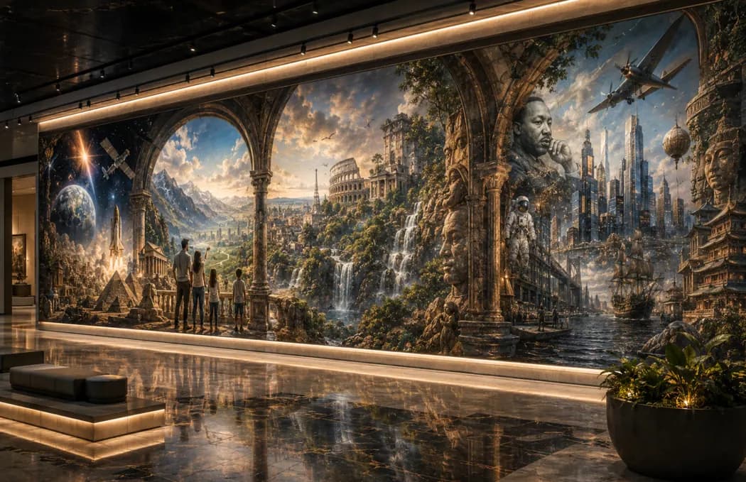 Digital concept of an immersive museum wall mural, not a completed installation